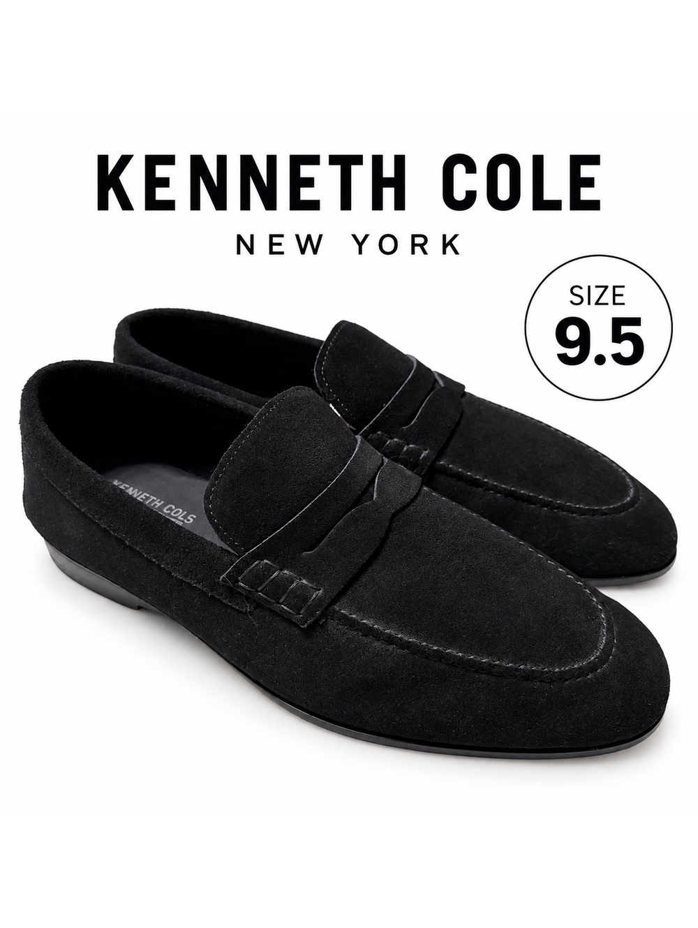 Kenneth Cole New York Black Suede Loafers Size 9.5